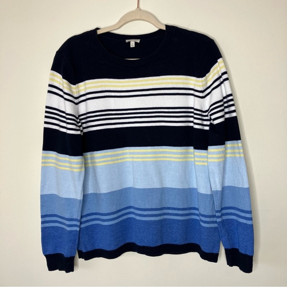 Talbots Sweaters - Talbots blue striped cotton knit sweater XL